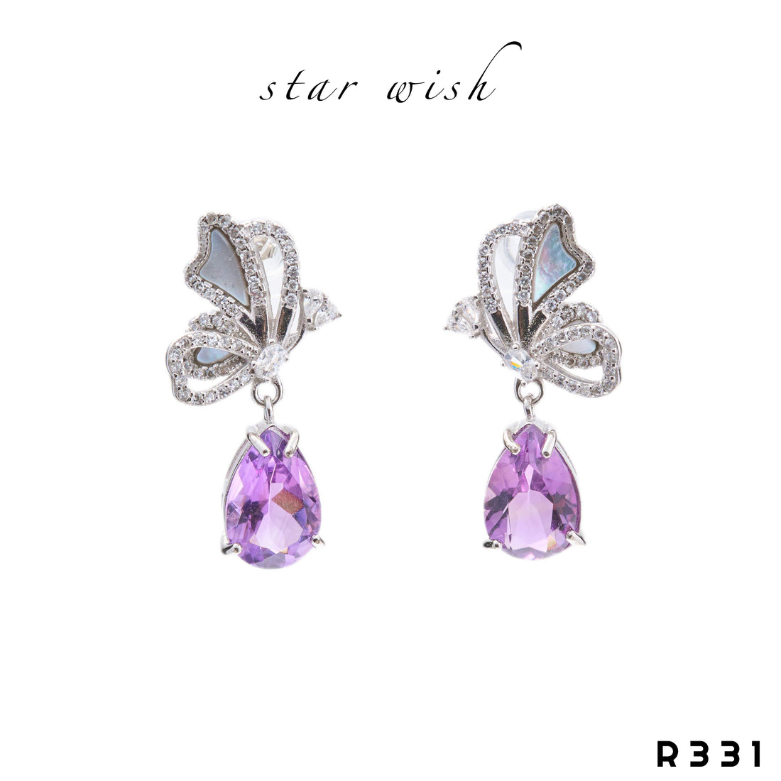 Star Wish S925銀 紫水晶貝殼耳釘 R331【SS488】
