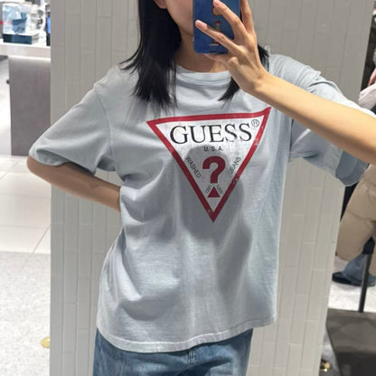 韓國 Guess Uni Semi Over Crack Triangle Short Sleeve T-Shirt【GU003】