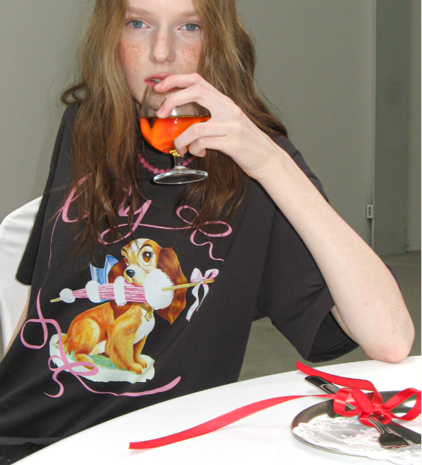 RONRON★人気★韓国★コラボ★RIBBON LADY DOG OVER FIT T SHIRT RONRON RIBBON LADY DOG OVER FIT T SHIRT