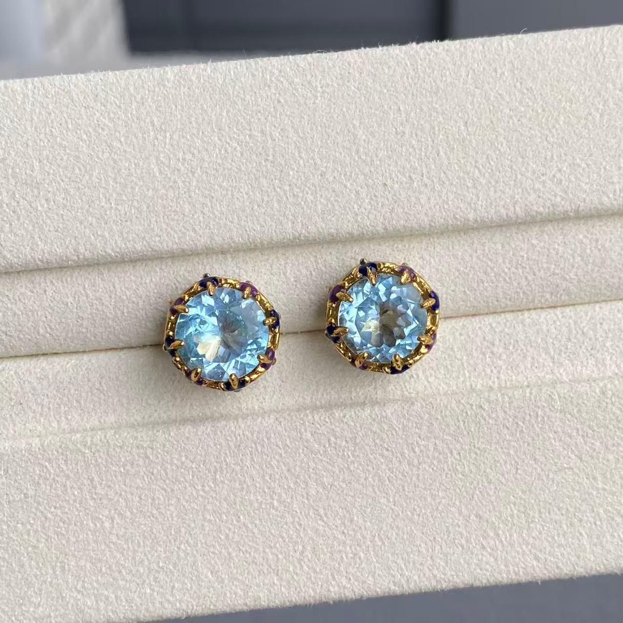 日本直送 寶藏復古風藍托帕耳飾【JS363】