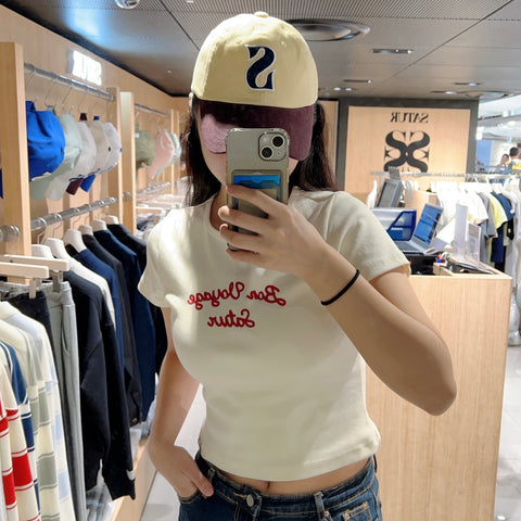 韓國 Satur Bon Voyage Slim Fit Crop T-Shirt【SR091】