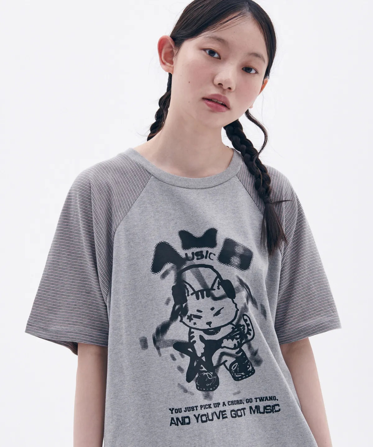 韓國 Ambler I am A Cool Cat Raglan Graphic Short Sleeve T-Shirt【AR097】