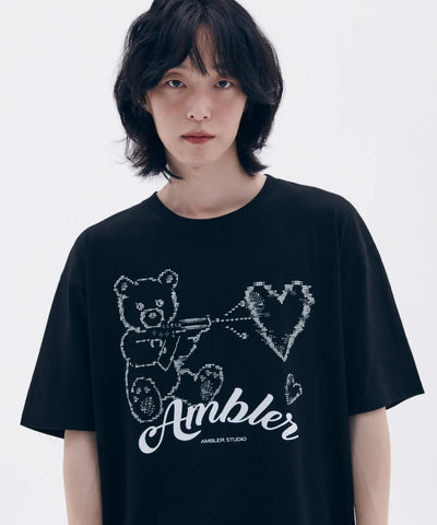 韓國 Ambler Love Gun Glow-in-the-Dark Graphic Short Sleeve T-Shirt【AR102】