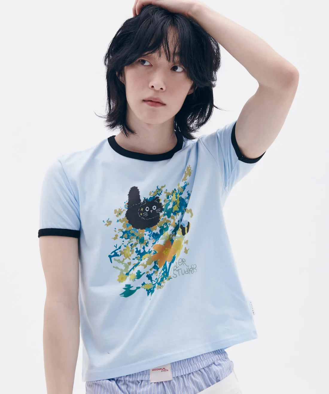 韓國 Ambler Flower Garden Graphic Semi-Crop Ringer Short Sleeve T-Shirt【AR103】