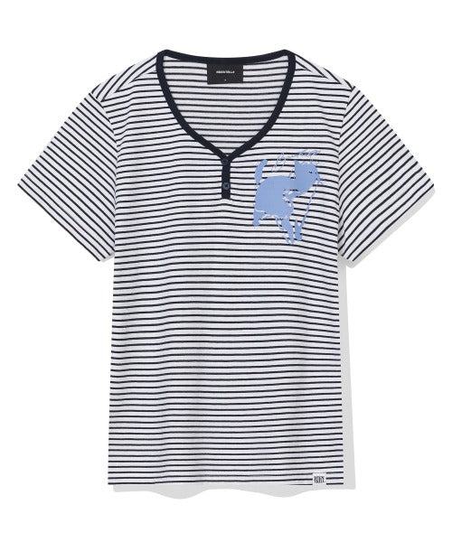 韓國 Beentrill Women's Cat Stripe T-Shirt【BL065】