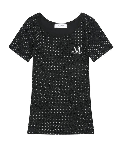 韓國 Mucent Poit Dot Midi Slim Fit Half T-Shirt【MU031】