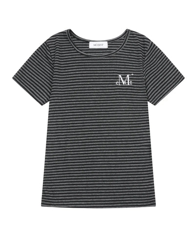 韓國 Mucent Nable U-Neck Stripe Half T-Shirt【MU030】
