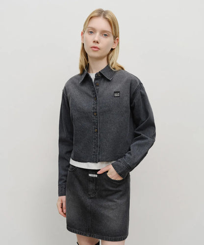 韓國 Marithe Francois Girbaud W Heritage Lettering Logo Denim Crop Shirt【MF698】