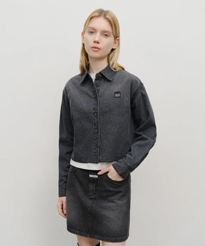 韓國 Marithe Francois Girbaud W Heritage Lettering Logo Denim Crop Shirt【MF698】