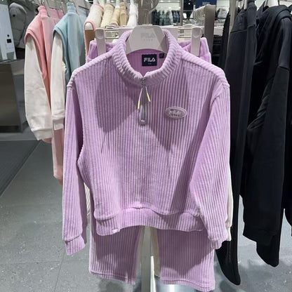 韓國 FILA Kids Velour Golji Crop Half-Up Top and Bottom Set【FA087】