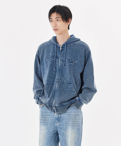韓國 Mark Gonzales Indigo Washed Hooded Zip-Up Jacket【MG156】