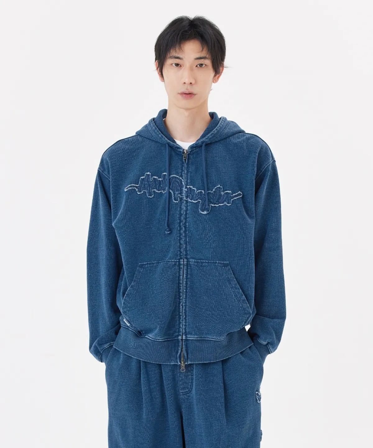 韓國 Mark Gonzales Indigo Washed Hooded Zip-Up Jacket【MG156】
