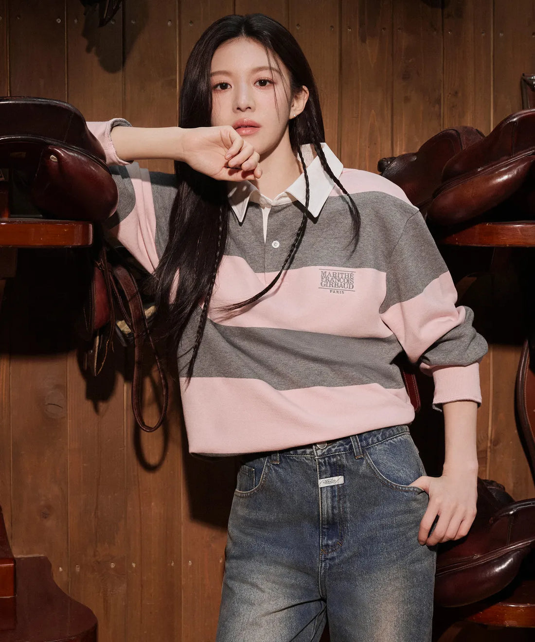 韓國 Marithe Francois Girbaud Classic Logo Stripe Rugby Sweatshirt【MF650】
