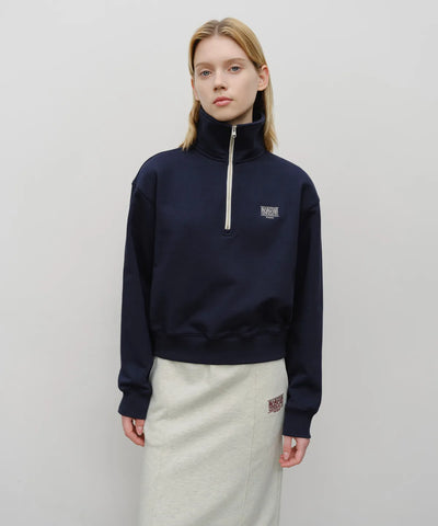 韓國 Marithe Francois Girbaud W Classic Logo Half Zipup Crop Sweatshirt【MF663】