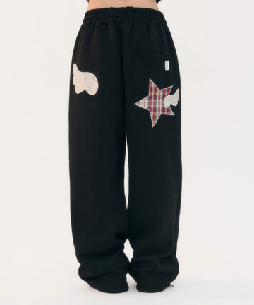 韓國 Ambler Angel Star Patch One-Tuck String Wide Sweatpants【AR028】