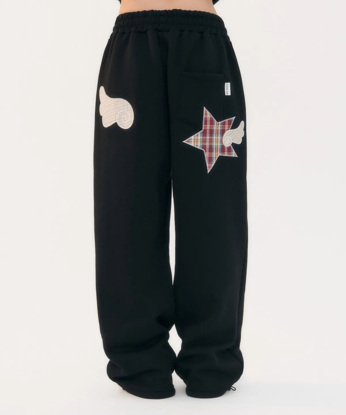 韓國 Ambler Angel Star Patch One-Tuck String Wide Sweatpants【AR028】