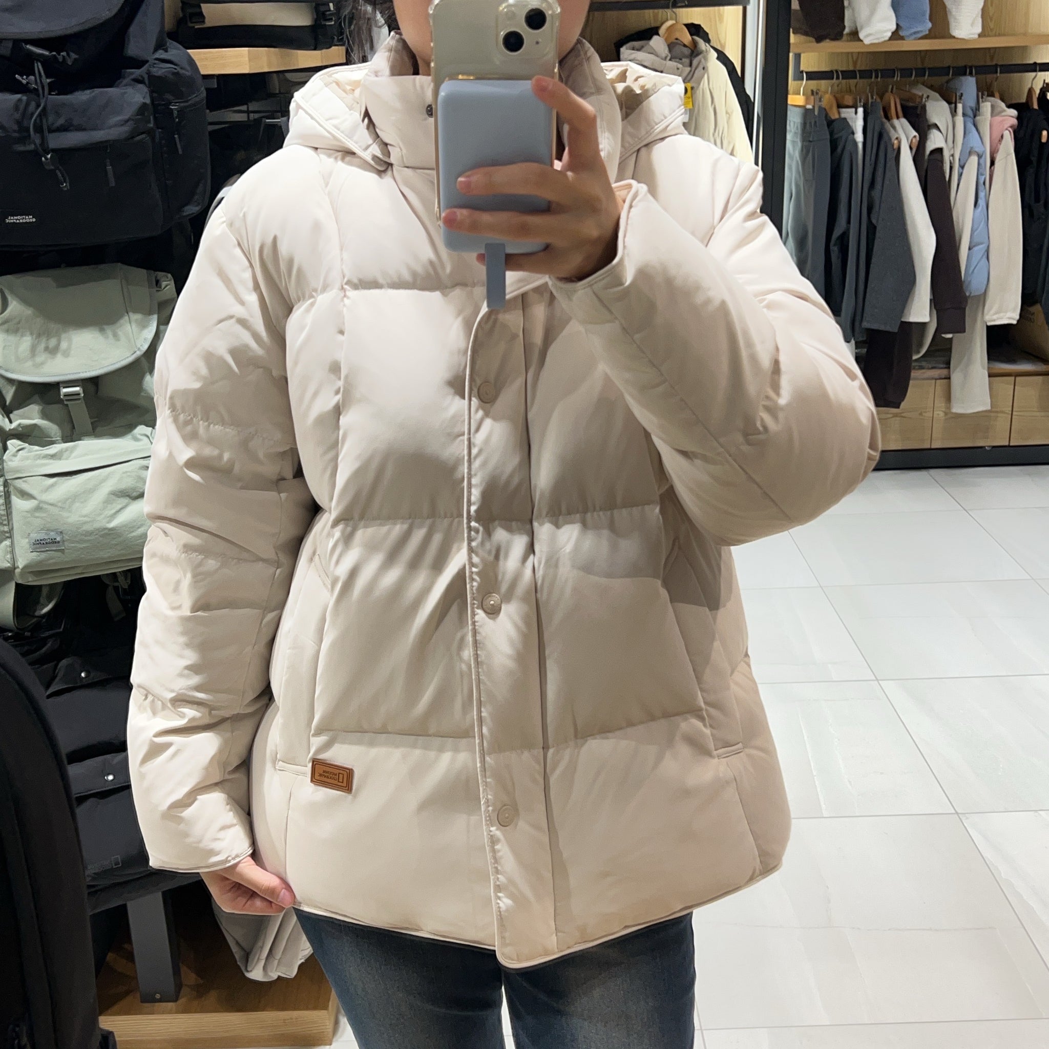韓國 National Geographic Women's Square Quilted Hooded Detachable Duck Down Jumper (鴨絨)【NG281】
