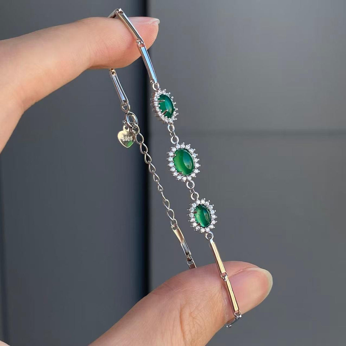 日本直送 綠玉髓銀制手鍊【JS364】