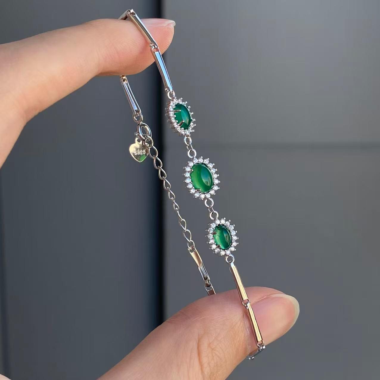 日本直送 綠玉髓銀制手鍊【JS364】