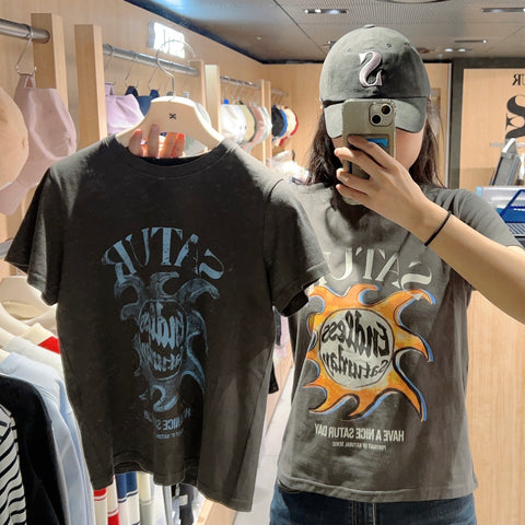 韓國 Satur Sun Retro Graphic T-Shirt【SR103】