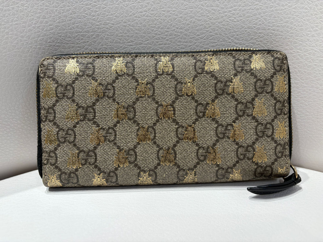 二手Gucci蜜蜂烫金印花長銀包 【JS483】