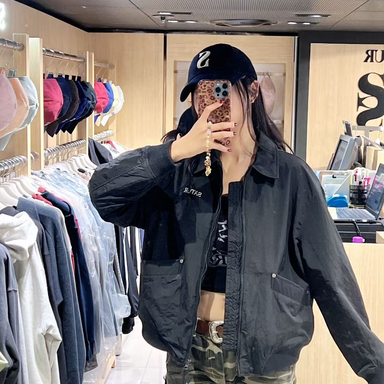 韓國 Satur Maroon Nylon Padded Bomber Jacket【SR212】