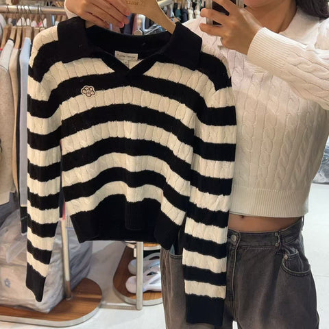 韓國 Wacky Willy Women's Cable Open Collar Pullover【WW037】