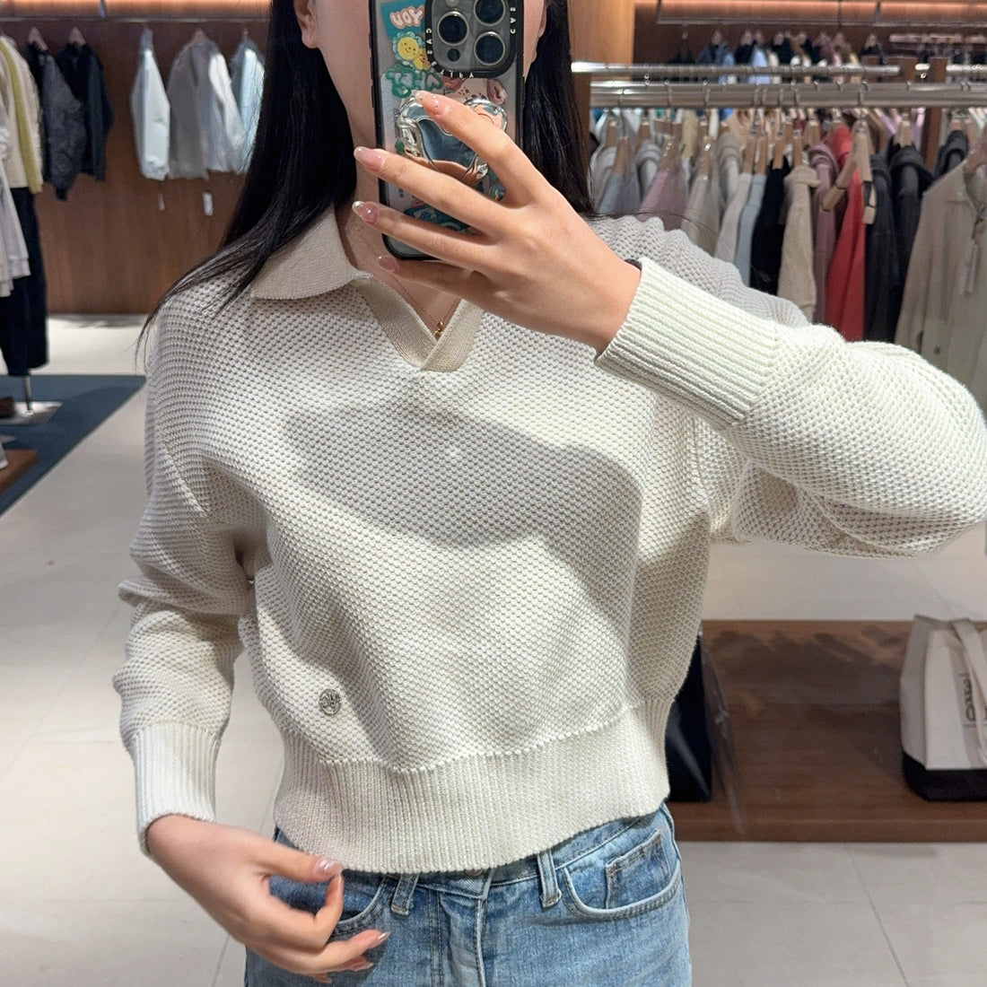 韓國 Marithe Francois Girbaud W COTTON BLENDED OPEN COLLAR CROP KNIT【MF367】