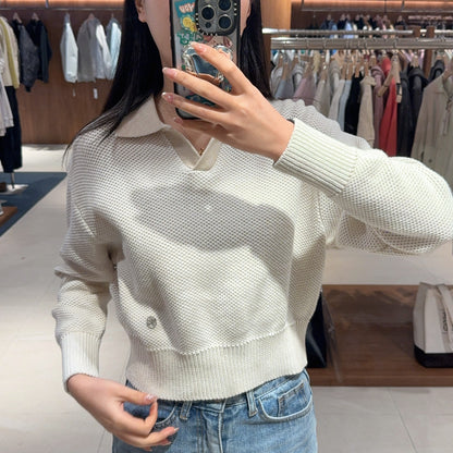 韓國 Marithe Francois Girbaud W COTTON BLENDED OPEN COLLAR CROP KNIT【MF367】