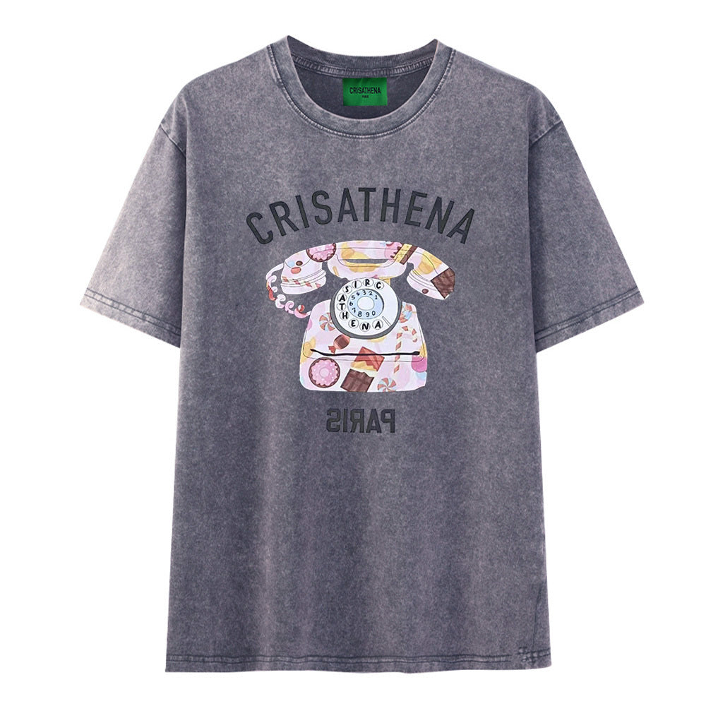 Crisathena Telephone Stone Washed T-Shirt【SM199】