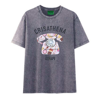 Crisathena Telephone Stone Washed T-Shirt【SM199】