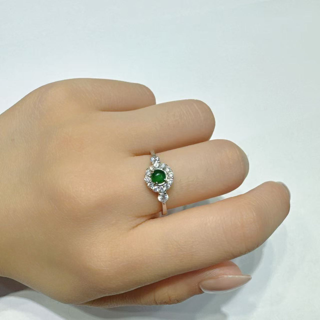 S925銀鑲翡翠蛋面戒指【KX638】