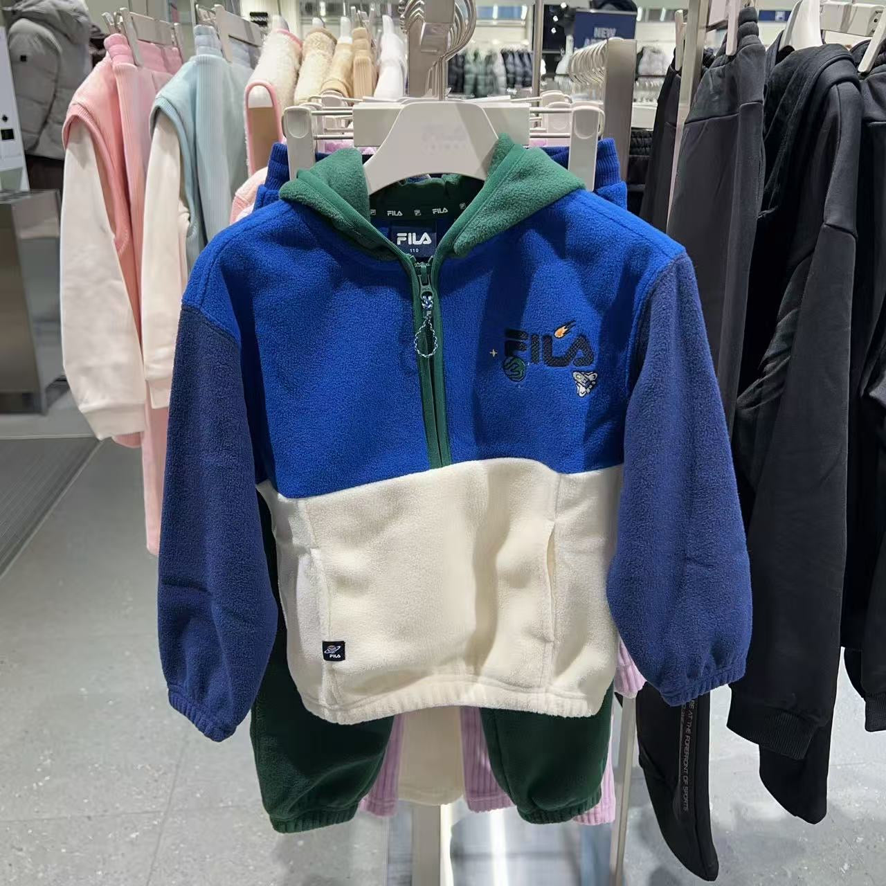 韓國 FILA Kids TOD Color Block Fleece Hoodie Set【FA088】