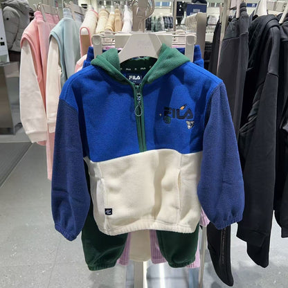 韓國 FILA Kids TOD Color Block Fleece Hoodie Set【FA088】
