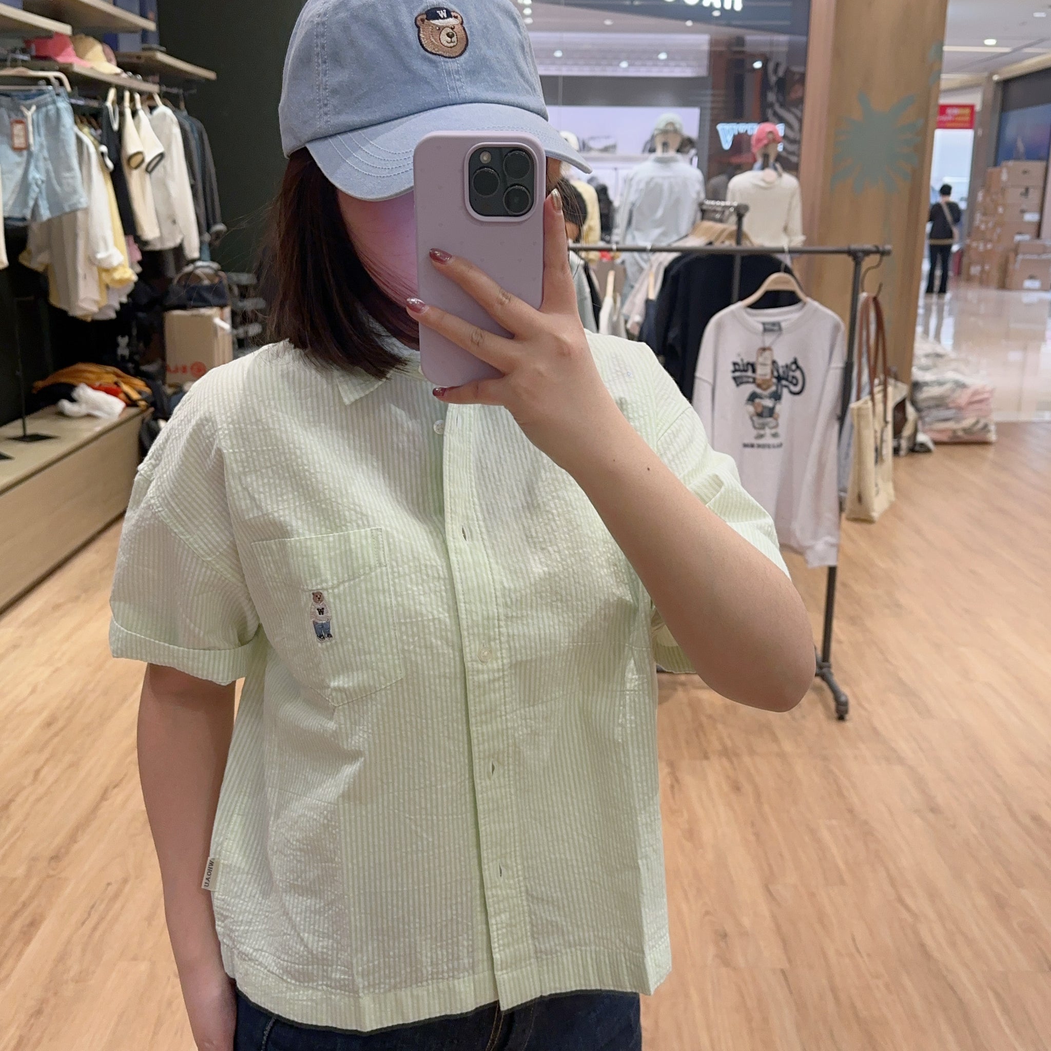 韓國 WhoAU Steve Seersucker Crop Shirts【WA101】