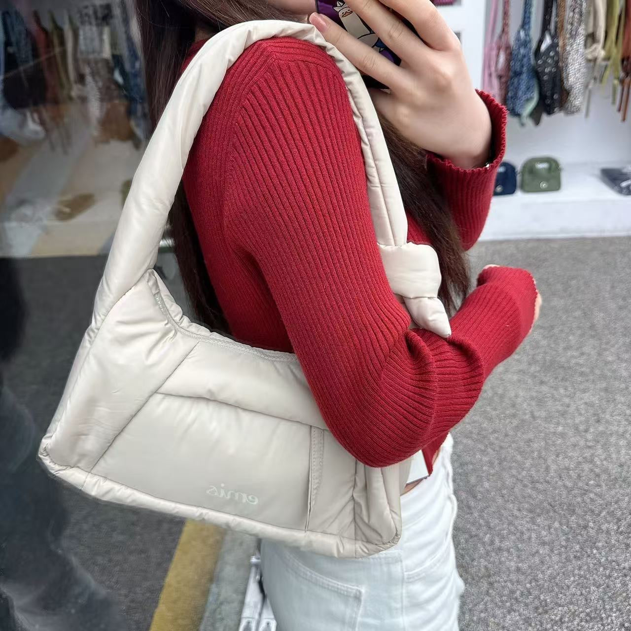 韓國 EMIS Padded Zip Pocket Shoulder Bag【ES094】