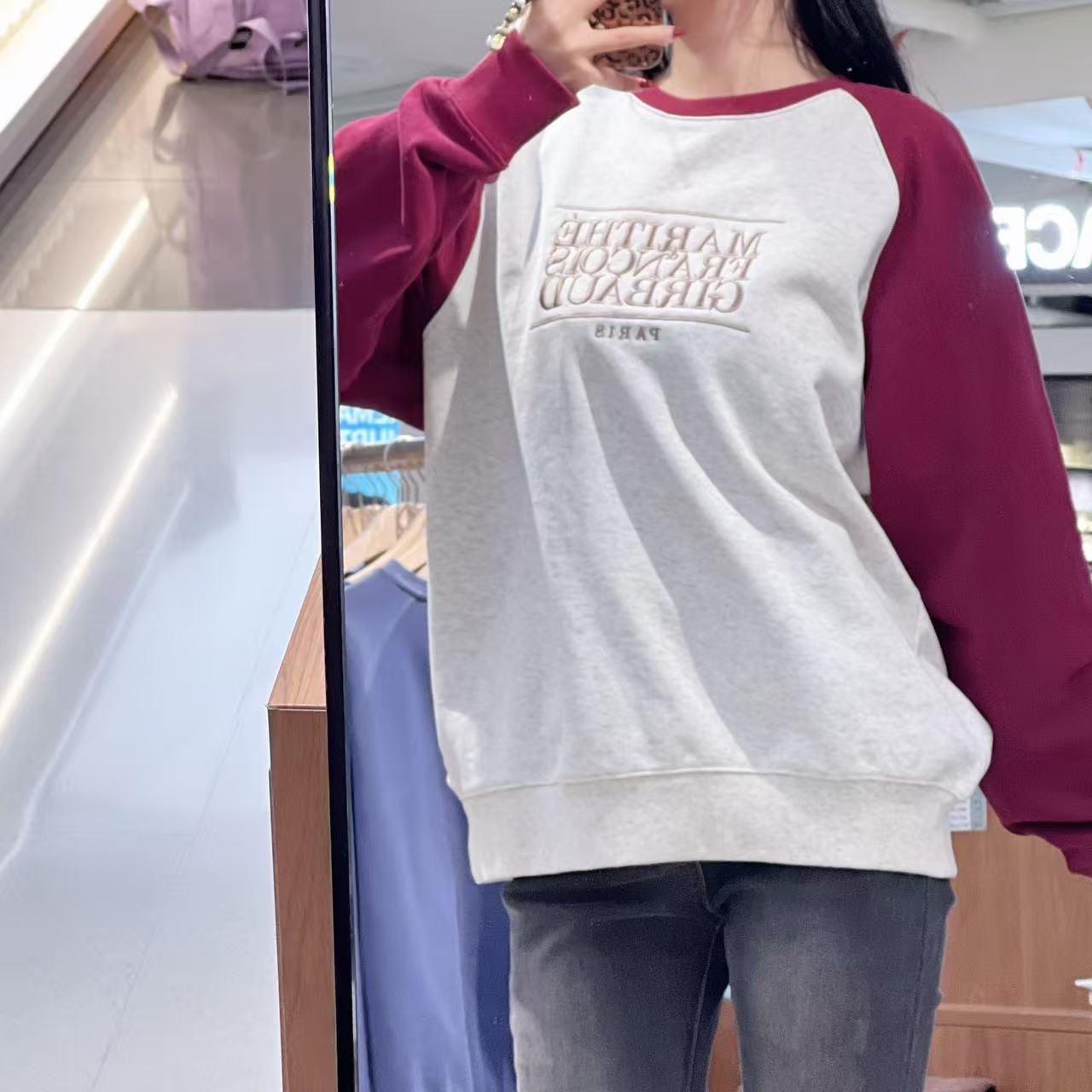 韓國 Marithe Francois Girbaud Classic Logo Color Block Raglan Sweatshirt【MF657】