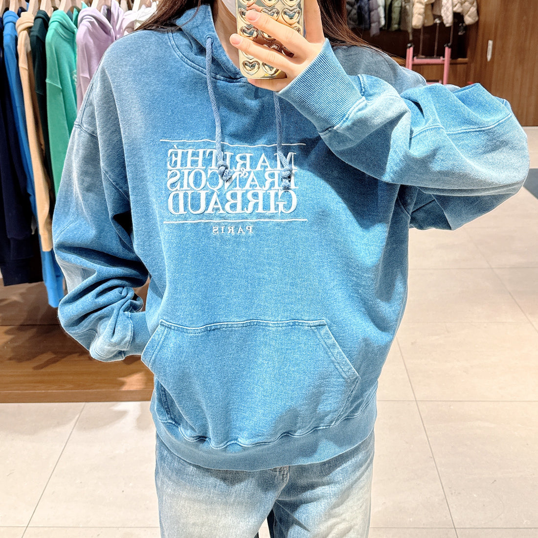 韓國 Marithe Francois Girbaud VINTAGE DENIM CLASSIC LOGO OVER FIT HOODIE 【MF229】