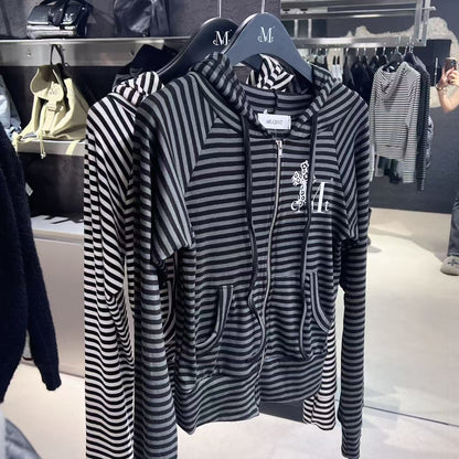 韓國 Mucent Sahara Leopard Cross Stripe Raglan Hooded Zip-Up【MU123】