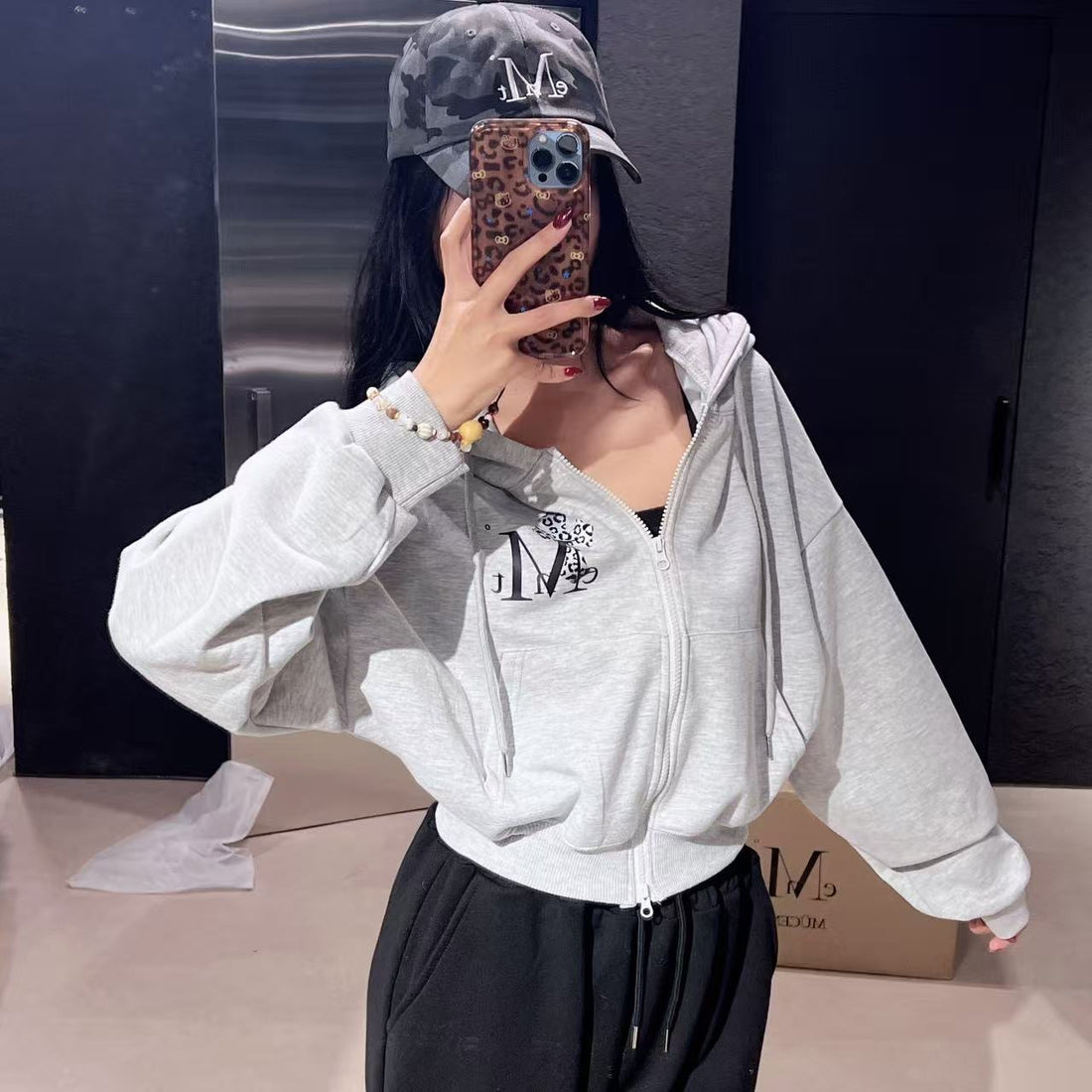 韓國 Mucent Sahara Gradation Leopard Cross Hood Zip-up【MU142】