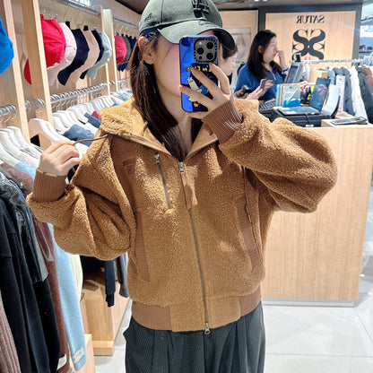韓國 Satur Shearling Fleece Hooded Zip-Up【SR173】