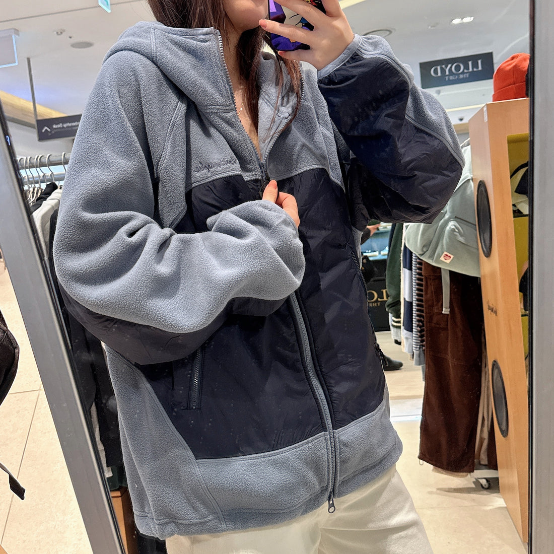 韓國 Mark Gonzales Sign Logo Woven Two-Color Fleece Hooded Jacket【MG203】