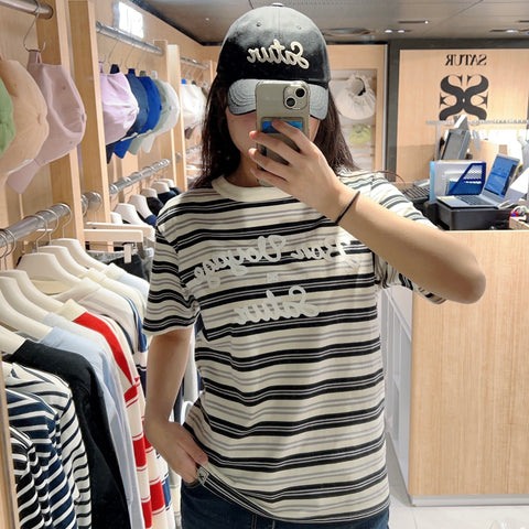 韓國 Satur Bon Voyage Stripe Ringer T-Shirt【SR100】