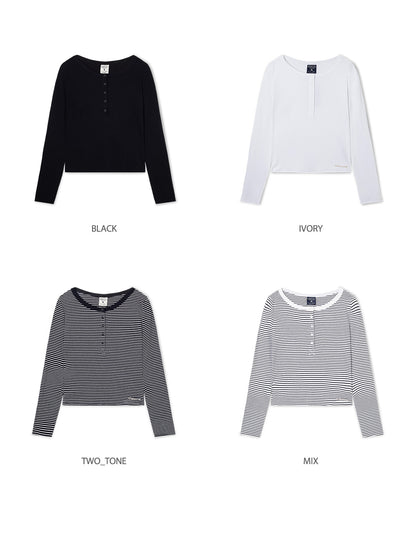 韓國 Who.A.U Ribbed Henry Neck T-shirt【WA220】