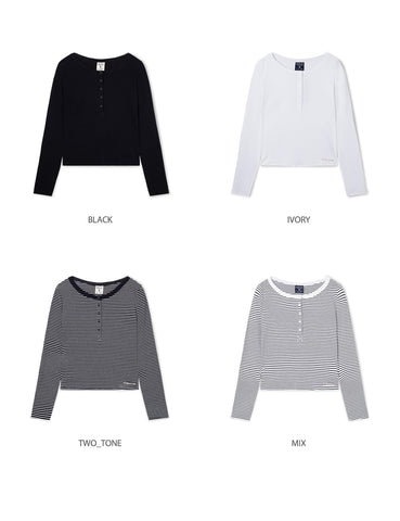 韓國 Who.A.U Ribbed Henry Neck T-shirt【WA220】