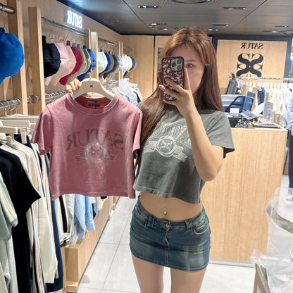 韓國 Satur Arch Logo Pigment Washed Short Sleeve T-Shirt【SR104】