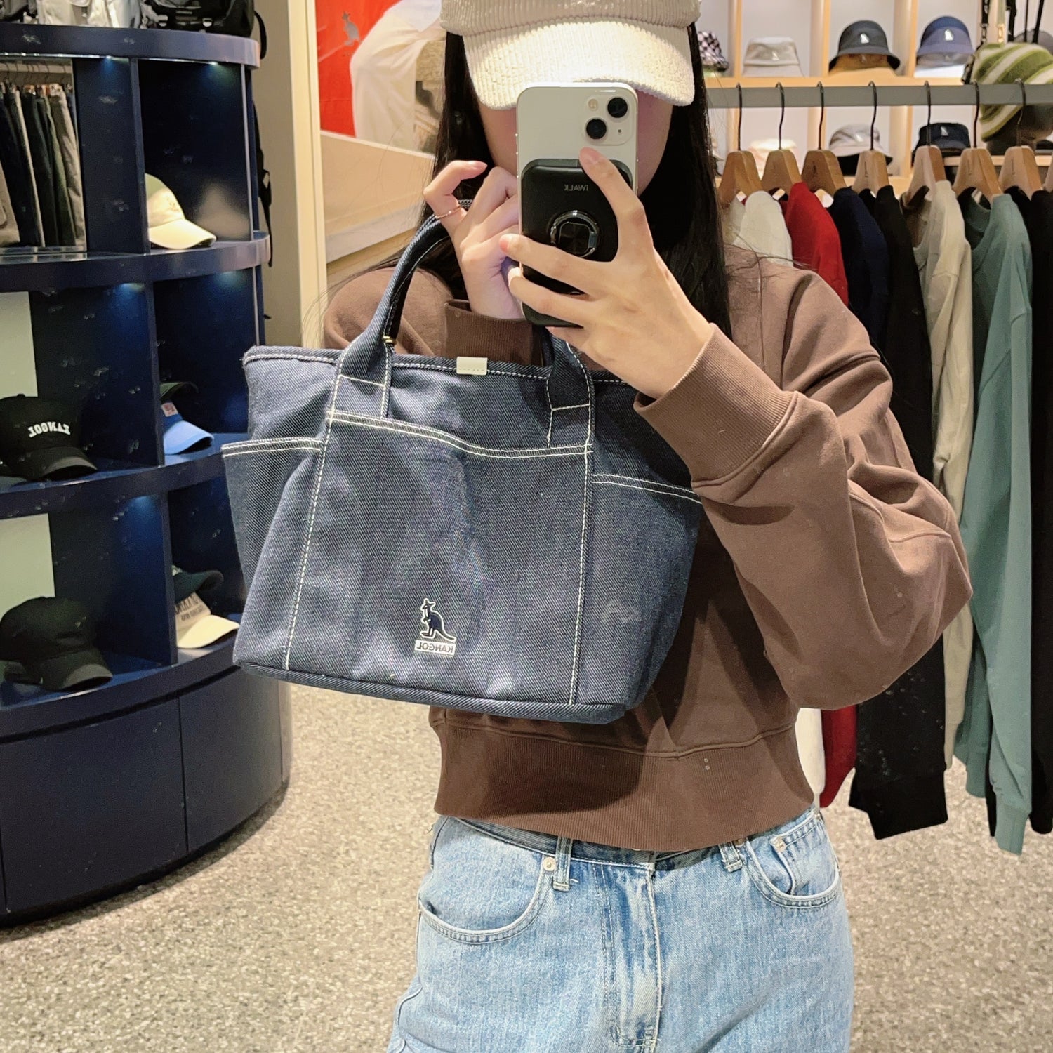 韓國 KANGOL Denim Tote Bag Picnic【KL026】