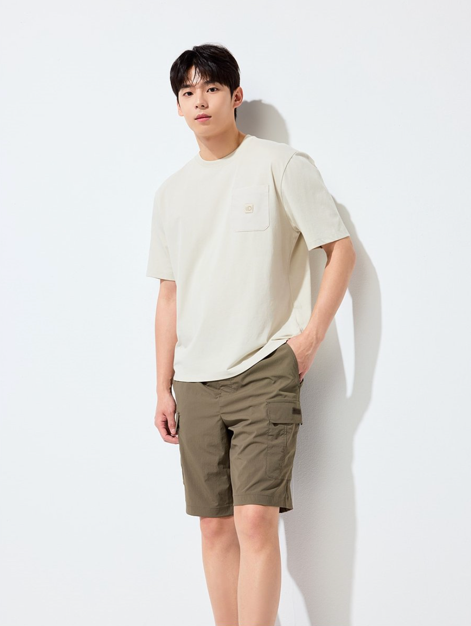 韓國 Discovery Fresh Event Semi-Over Woven Pocket Short Sleeve T-Shirt凉爽防晒面料【DY029】