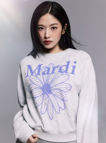 韓國 Mardi Mercredi SWEATSHIRT RAGLAN FLOWERMARDI STONE EMBELLISHED【MM005】