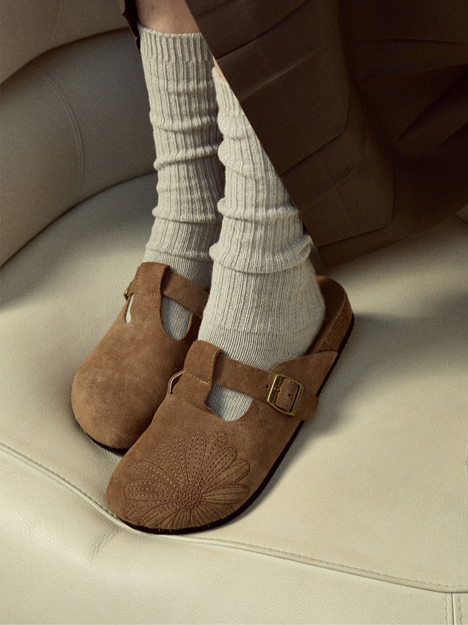 韓國 Mardi Mercredi Classique T-Strap Suede Mule【MM197】